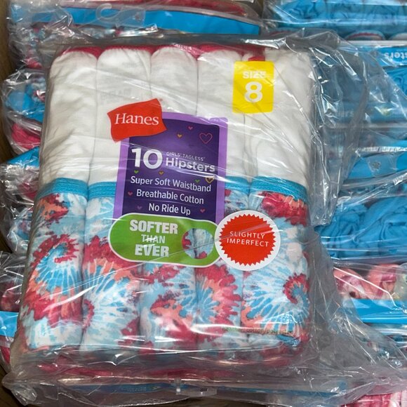 Hanes Girls’ Tagless Hipsters – LOT 41 - 240 pcs – 24 packs (10 ea) – Sz 8 NEW - Picture 1 of 3